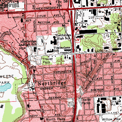 Topographic Map of Northridge Census Designated Place, OH