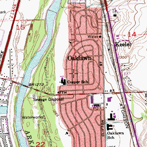 Topographic Map of Oaklawn-Sunview Census Designated Place, KS