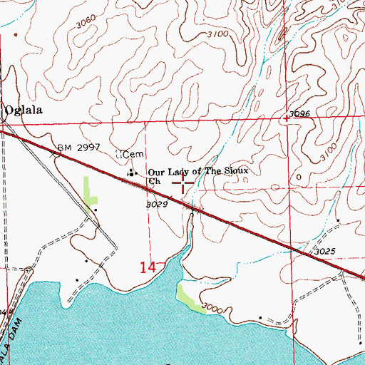 Topographic Map of Oglala Census Designated Place, SD