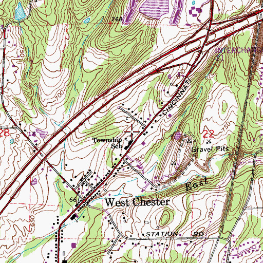 Topographic Map of Olde West Chester Census Designated Place, OH