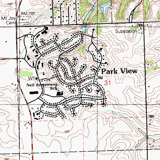 Topographic Map of Park View Census Designated Place, IA