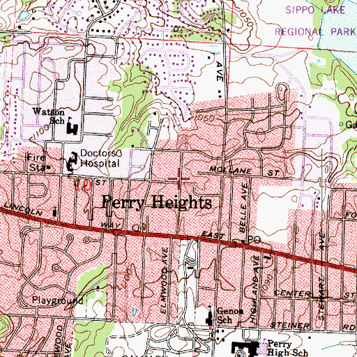 Topographic Map of Perry Heights Census Designated Place, OH
