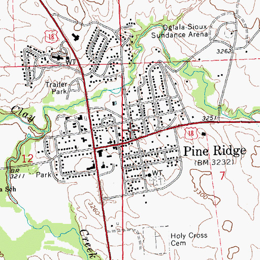 Topographic Map of Pine Ridge Census Designated Place, SD