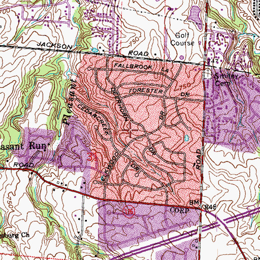 Topographic Map of Pleasant Run Farm Census Designated Place, OH