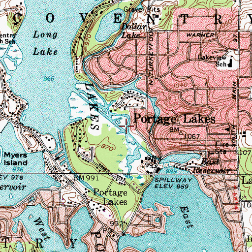 Topographic Map of Portage Lakes Census Designated Place, OH