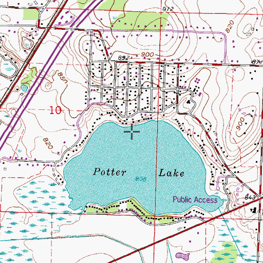Topographic Map of Potter Lake Census Designated Place, WI
