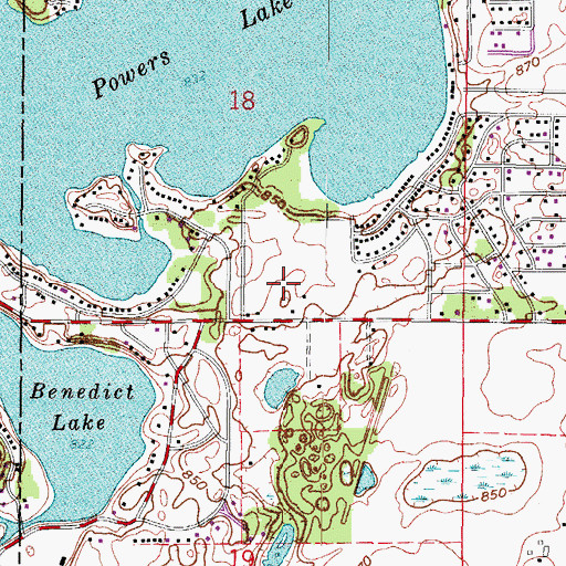 Topographic Map of Powers Lake Census Designated Place, WI