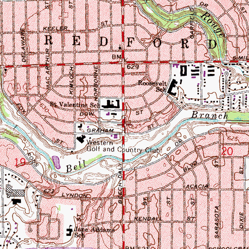 Topographic Map of Redford Census Designated Place, MI