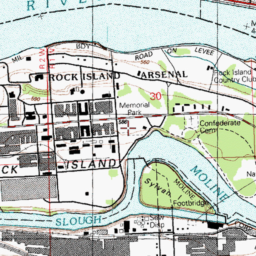 Topographic Map of Rock Island Arsenal Census Designated Place, IL