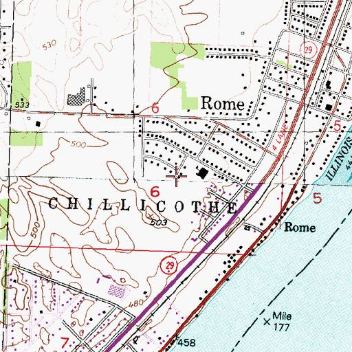Topographic Map of Rome Census Designated Place, IL