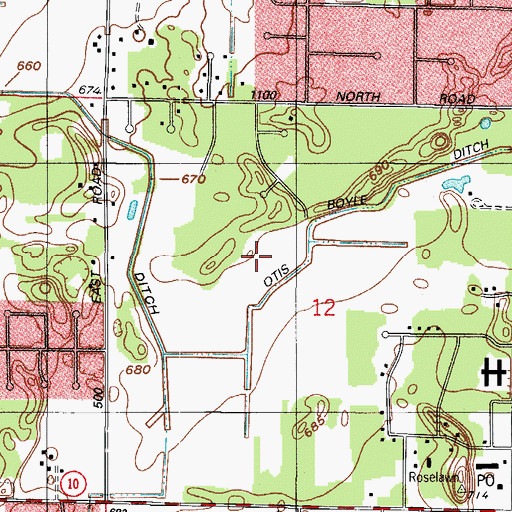 Topographic Map of Roselawn Census Designated Place, IN