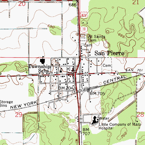 Topographic Map of San Pierre Census Designated Place, IN