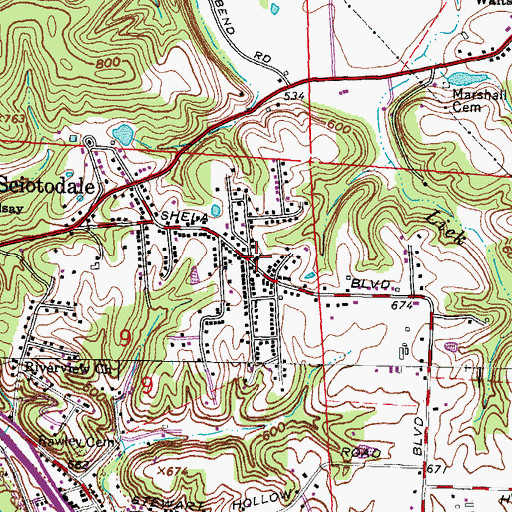 Topographic Map of Sciotodale Census Designated Place, OH