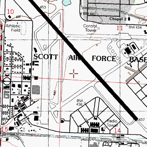 Topographic Map of Scott Air Force Base Census Designated Place, IL