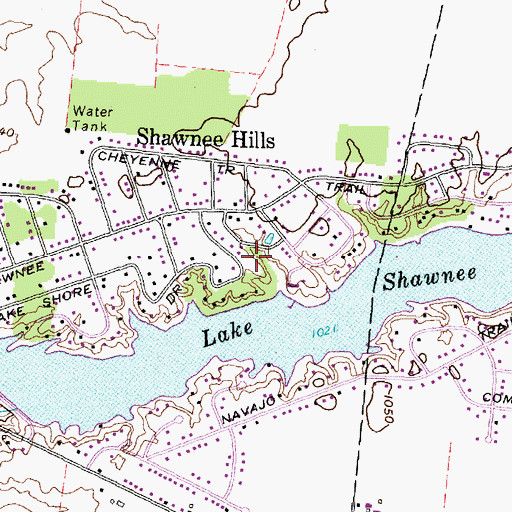 Topographic Map of Shawnee Hills Census Designated Place, OH