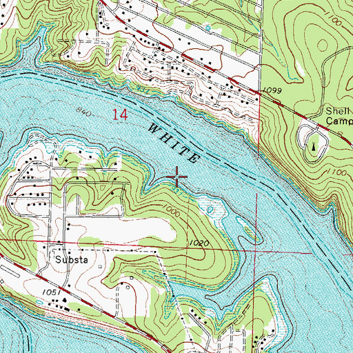 Topographic Map of Shell Knob Census Designated Place, MO