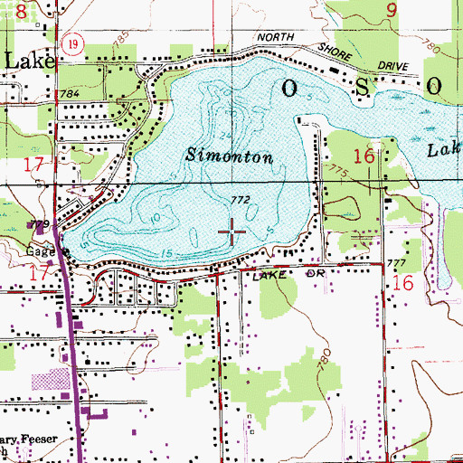 Topographic Map of Simonton Lake Census Designated Place, IN