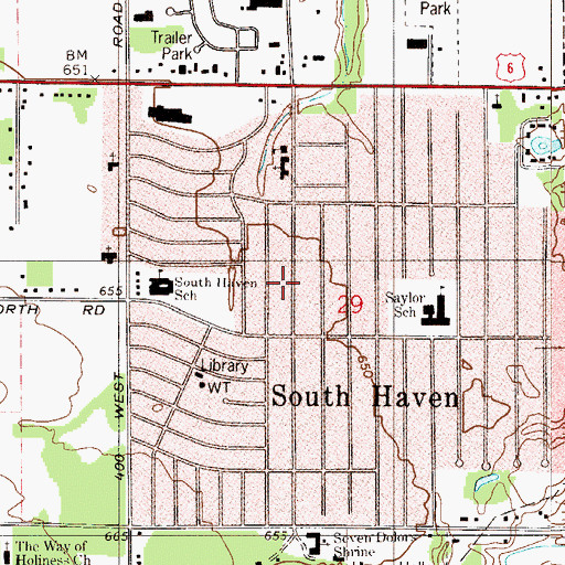 Topographic Map of South Haven Census Designated Place, IN