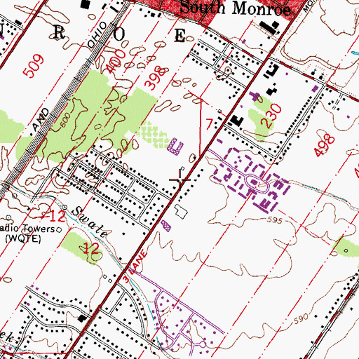 Topographic Map of South Monroe Census Designated Place, MI