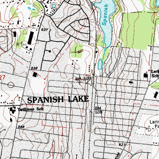 Topographic Map of Spanish Lake Census Designated Place, MO