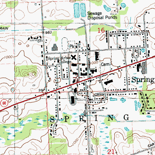 Topographic Map of Spring Arbor Census Designated Place, MI