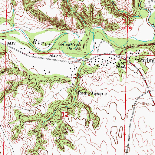 Topographic Map of Spring Creek Census Designated Place, SD