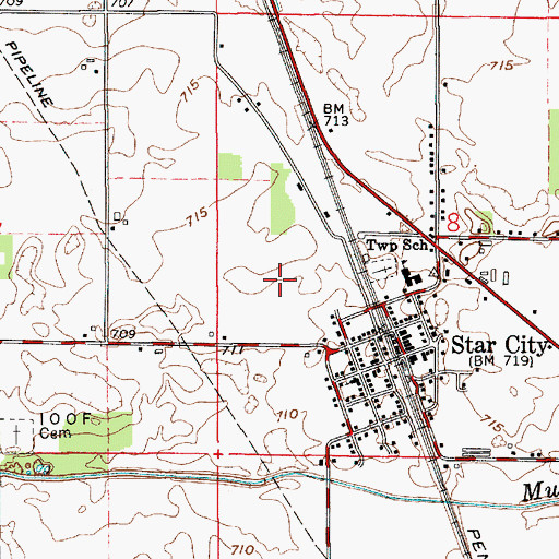 Topographic Map of Star City Census Designated Place, IN