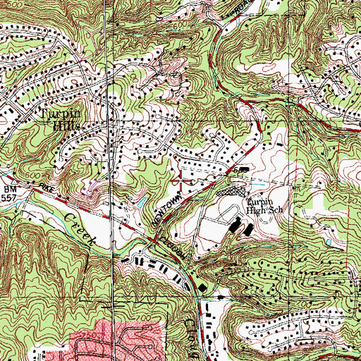 Topographic Map of Turpin Hills Census Designated Place, OH