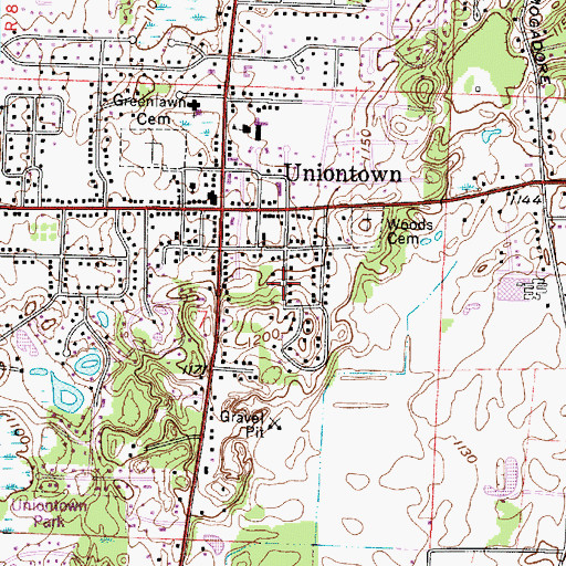 Topographic Map of Uniontown Census Designated Place, OH