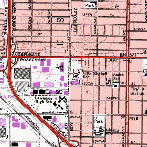 Topographic Map of Billy Mitchell Elementary School, CA