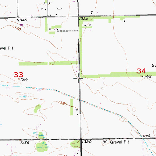 Topographic Map of Unorganized Territory of Mitchell, SD