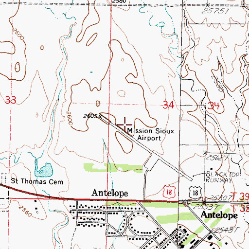 Topographic Map of Antelope Census Designated Place, SD