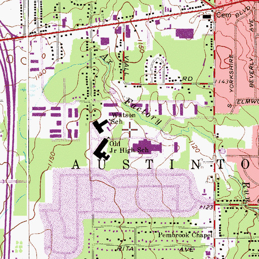 Topographic Map of Austintown Census Designated Place, OH