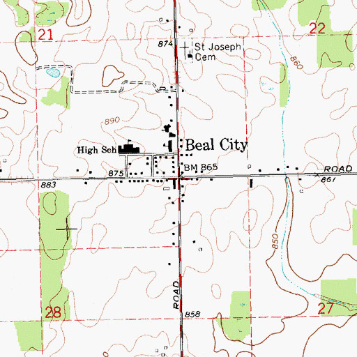 Topographic Map of Beal City Census Designated Place, MI