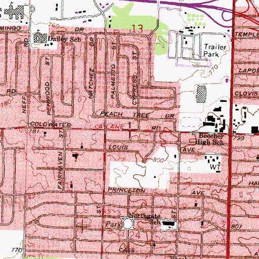 Topographic Map of Beecher Census Designated Place, MI