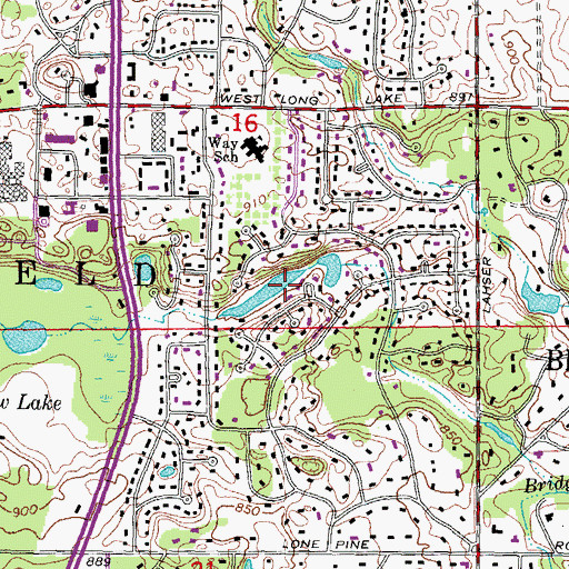 Topographic Map of Bloomfield Township Census Designated Place, MI