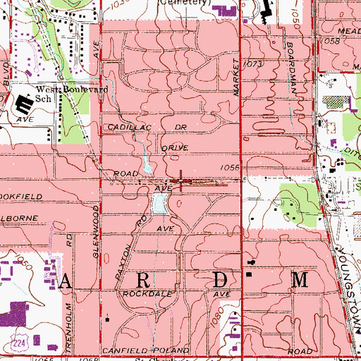 Topographic Map of Boardman Census Designated Place, OH