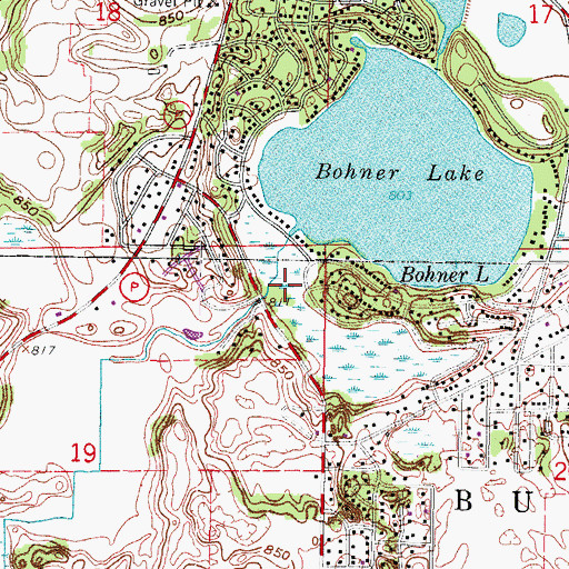 Topographic Map of Bohners Lake Census Designated Place, WI