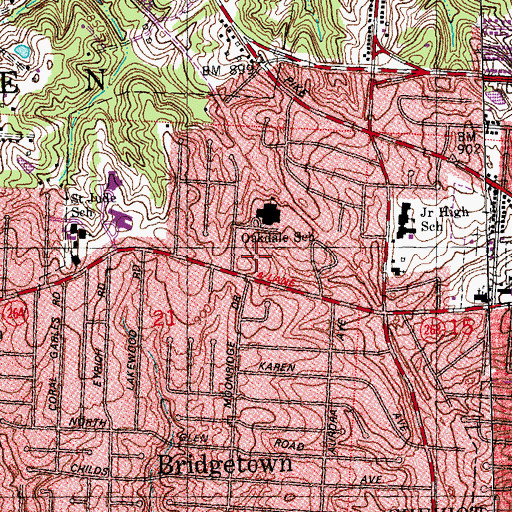 Topographic Map of Bridgetown North Census Designated Place (historical), OH