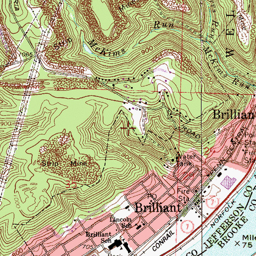Topographic Map of Brilliant Census Designated Place, OH