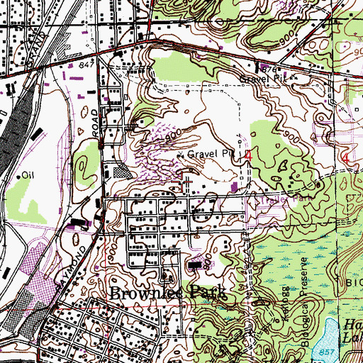 Topographic Map of Brownlee Park Census Designated Place, MI