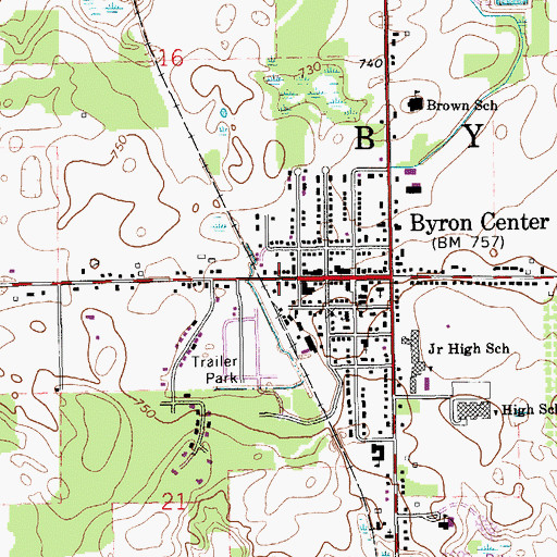 Topographic Map of Byron Center Census Designated Place, MI