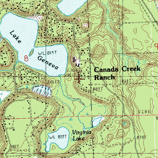 Topographic Map of Canada Creek Ranch Census Designated Place, MI