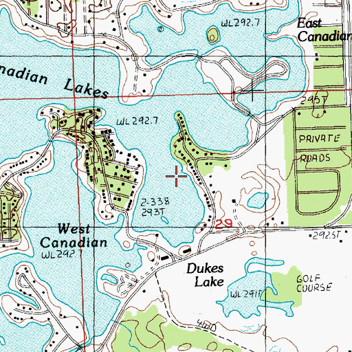 Topographic Map of Canadian Lakes Census Designated Place, MI