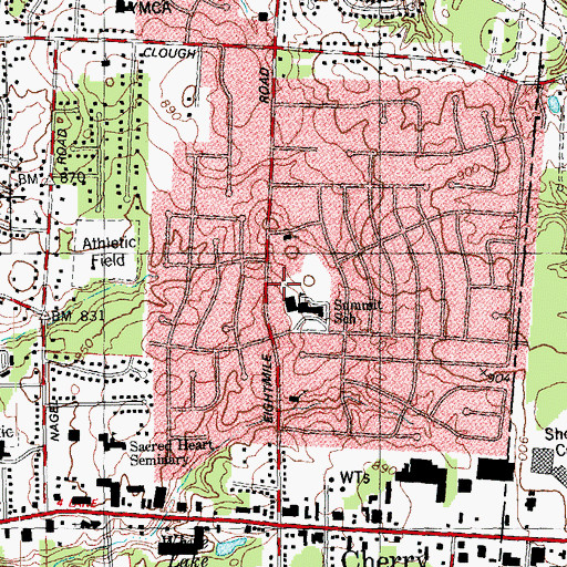 Topographic Map of Cherry Grove Census Designated Place, OH