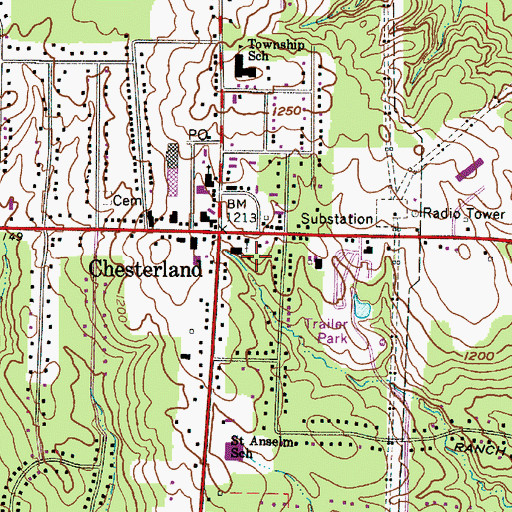 Topographic Map of Chesterland Census Designated Place, OH