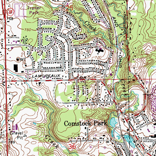 Topographic Map of Comstock Park Census Designated Place, MI