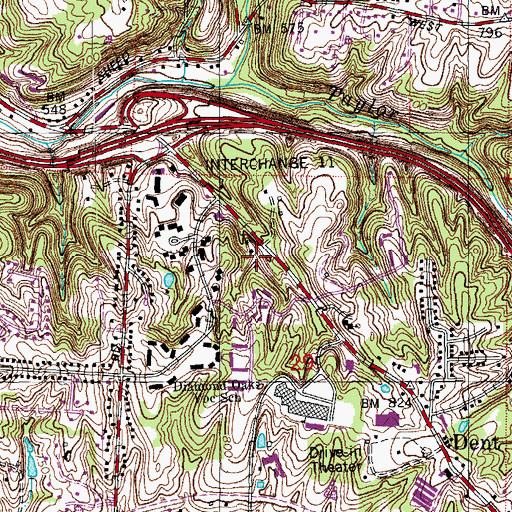 Topographic Map of Dent Census Designated Place, OH
