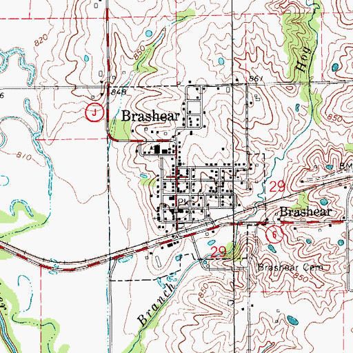 Topographic Map of City of Brashear, MO