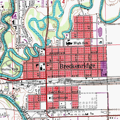 Topographic Map of City of Breckenridge, MN